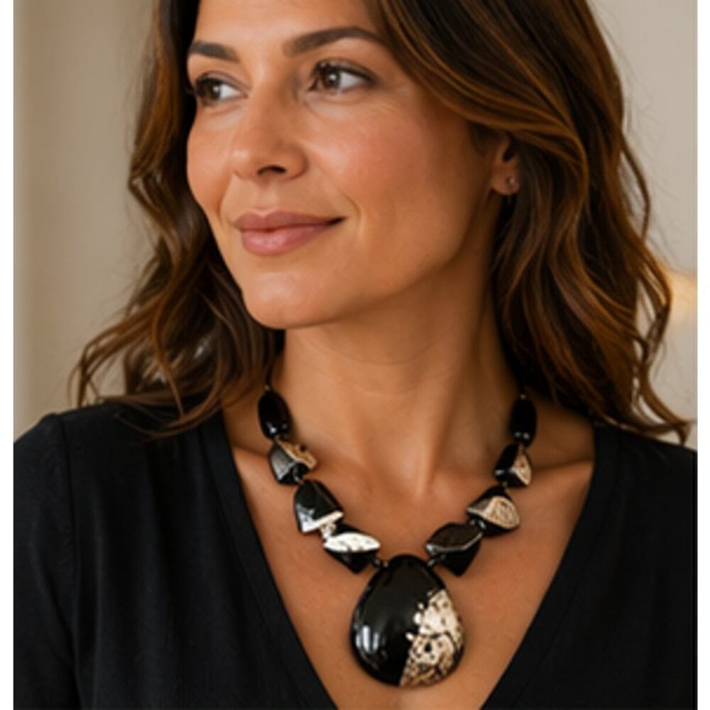 4-Piece Statement Necklace Bundle | Mixed Metal Black & Gold Boho Modern Jewelry